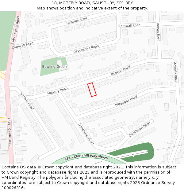 10, MOBERLY ROAD, SALISBURY, SP1 3BY: Location map and indicative extent of plot