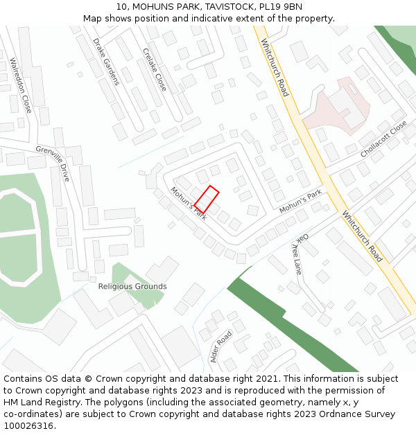 10, MOHUNS PARK, TAVISTOCK, PL19 9BN: Location map and indicative extent of plot