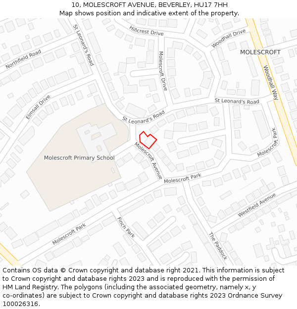 10, MOLESCROFT AVENUE, BEVERLEY, HU17 7HH: Location map and indicative extent of plot