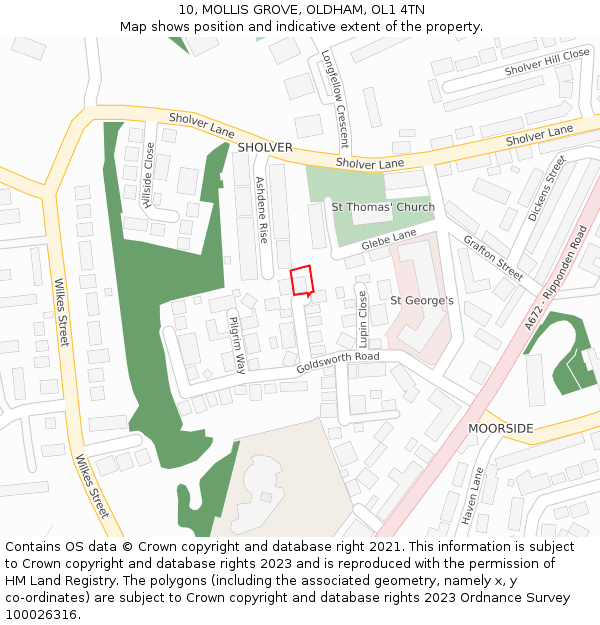 10, MOLLIS GROVE, OLDHAM, OL1 4TN: Location map and indicative extent of plot