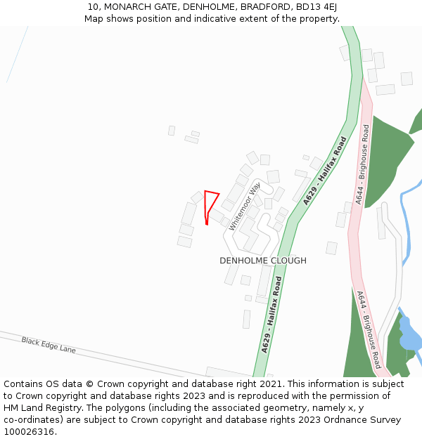 10, MONARCH GATE, DENHOLME, BRADFORD, BD13 4EJ: Location map and indicative extent of plot