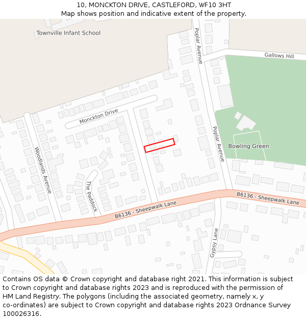 10, MONCKTON DRIVE, CASTLEFORD, WF10 3HT: Location map and indicative extent of plot