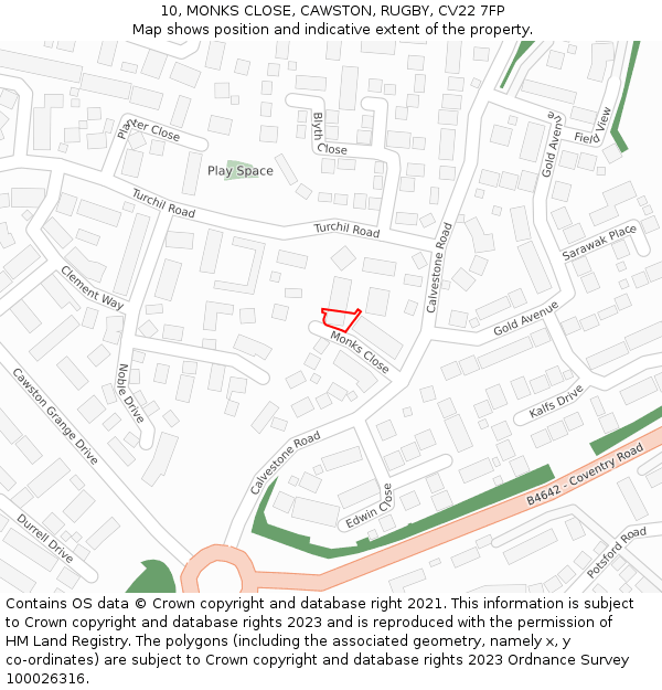 10, MONKS CLOSE, CAWSTON, RUGBY, CV22 7FP: Location map and indicative extent of plot