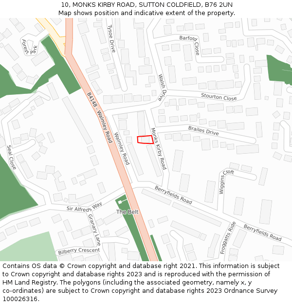 10, MONKS KIRBY ROAD, SUTTON COLDFIELD, B76 2UN: Location map and indicative extent of plot