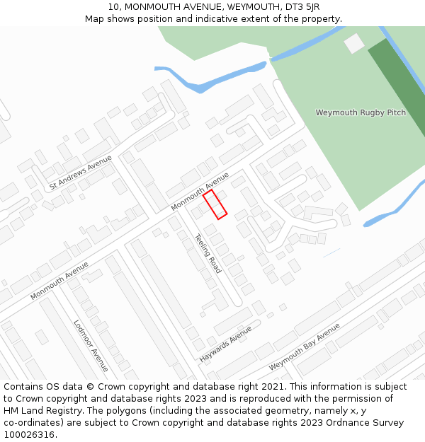 10, MONMOUTH AVENUE, WEYMOUTH, DT3 5JR: Location map and indicative extent of plot