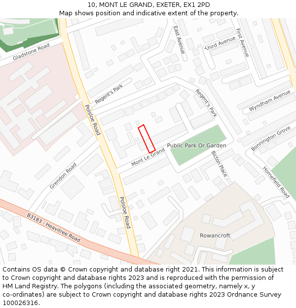 10, MONT LE GRAND, EXETER, EX1 2PD: Location map and indicative extent of plot