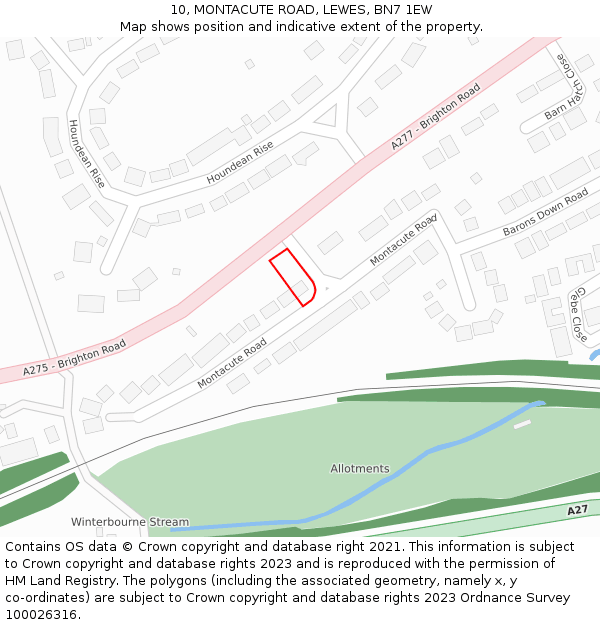 10, MONTACUTE ROAD, LEWES, BN7 1EW: Location map and indicative extent of plot