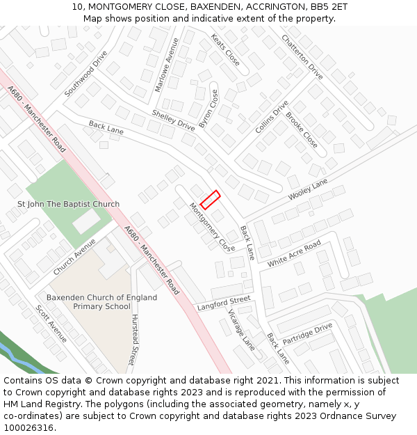 10, MONTGOMERY CLOSE, BAXENDEN, ACCRINGTON, BB5 2ET: Location map and indicative extent of plot