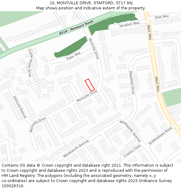 10, MONTVILLE DRIVE, STAFFORD, ST17 9XJ: Location map and indicative extent of plot