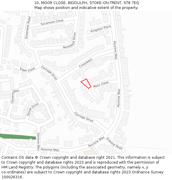 10, MOOR CLOSE, BIDDULPH, STOKE-ON-TRENT, ST8 7EQ: Location map and indicative extent of plot