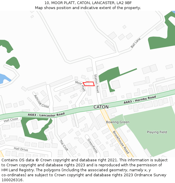 10, MOOR PLATT, CATON, LANCASTER, LA2 9BF: Location map and indicative extent of plot