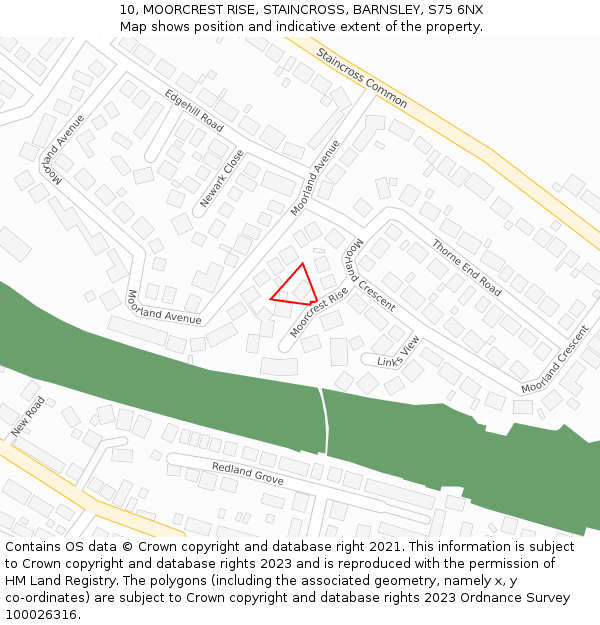 10, MOORCREST RISE, STAINCROSS, BARNSLEY, S75 6NX: Location map and indicative extent of plot