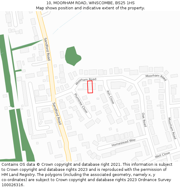 10, MOORHAM ROAD, WINSCOMBE, BS25 1HS: Location map and indicative extent of plot