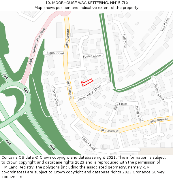 10, MOORHOUSE WAY, KETTERING, NN15 7LX: Location map and indicative extent of plot