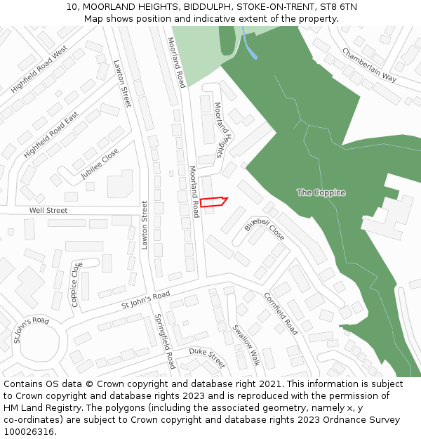 10, MOORLAND HEIGHTS, BIDDULPH, STOKE-ON-TRENT, ST8 6TN: Location map and indicative extent of plot