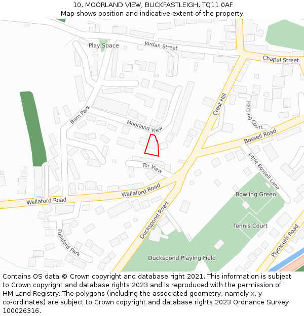 10, MOORLAND VIEW, BUCKFASTLEIGH, TQ11 0AF: Location map and indicative extent of plot