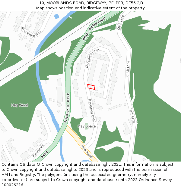 10, MOORLANDS ROAD, RIDGEWAY, BELPER, DE56 2JB: Location map and indicative extent of plot