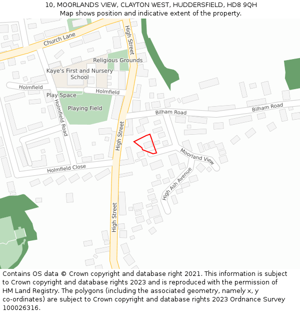 10, MOORLANDS VIEW, CLAYTON WEST, HUDDERSFIELD, HD8 9QH: Location map and indicative extent of plot