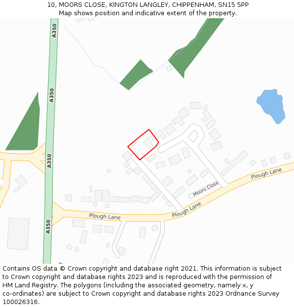 10, MOORS CLOSE, KINGTON LANGLEY, CHIPPENHAM, SN15 5PP: Location map and indicative extent of plot