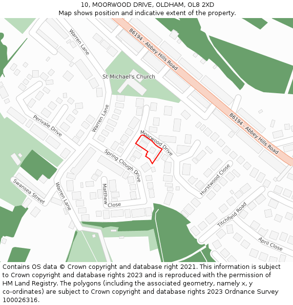 10, MOORWOOD DRIVE, OLDHAM, OL8 2XD: Location map and indicative extent of plot