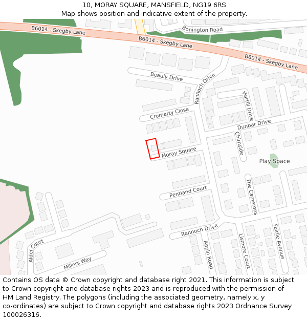 10, MORAY SQUARE, MANSFIELD, NG19 6RS: Location map and indicative extent of plot