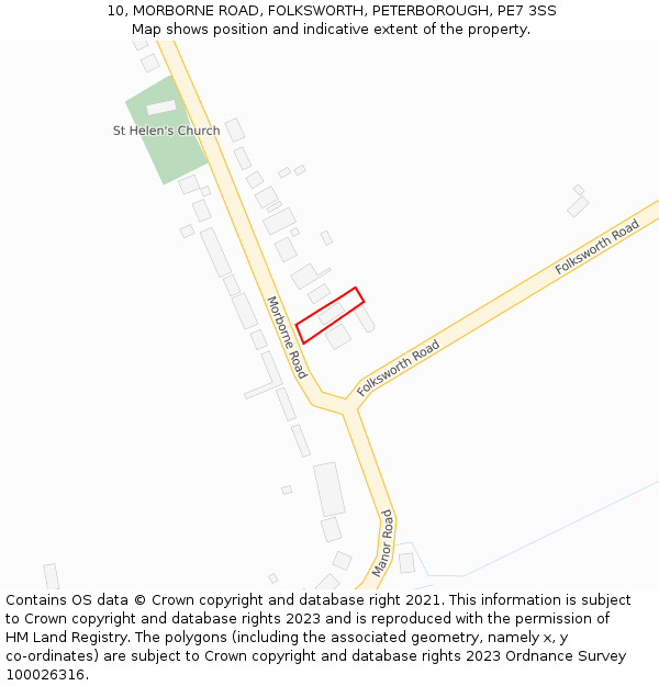 10, MORBORNE ROAD, FOLKSWORTH, PETERBOROUGH, PE7 3SS: Location map and indicative extent of plot