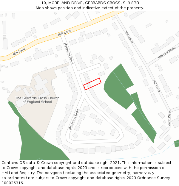 10, MORELAND DRIVE, GERRARDS CROSS, SL9 8BB: Location map and indicative extent of plot