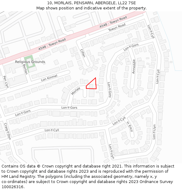 10, MORLAIS, PENSARN, ABERGELE, LL22 7SE: Location map and indicative extent of plot