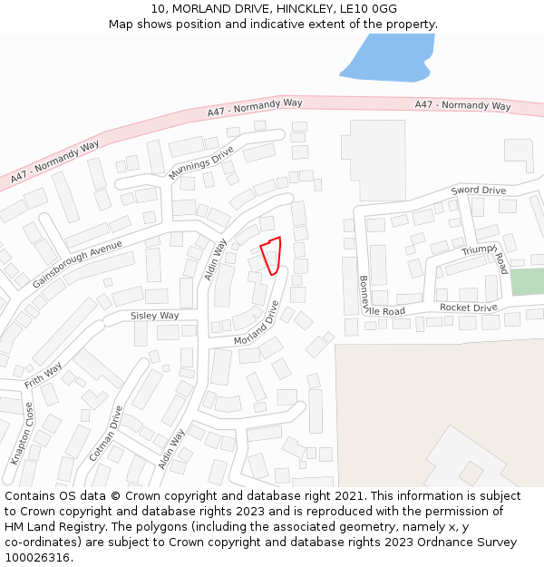 10, MORLAND DRIVE, HINCKLEY, LE10 0GG: Location map and indicative extent of plot