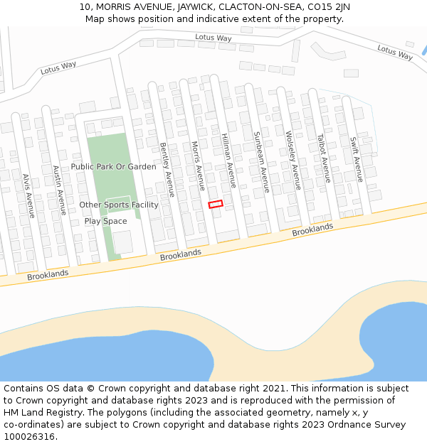 10, MORRIS AVENUE, JAYWICK, CLACTON-ON-SEA, CO15 2JN: Location map and indicative extent of plot