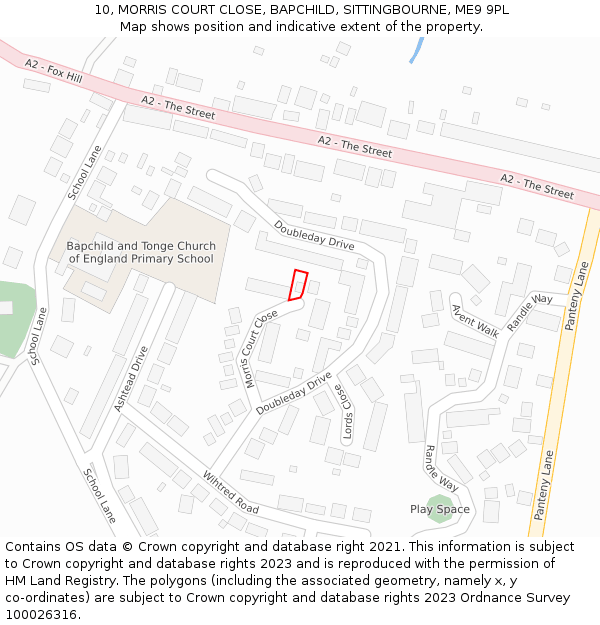 10, MORRIS COURT CLOSE, BAPCHILD, SITTINGBOURNE, ME9 9PL: Location map and indicative extent of plot