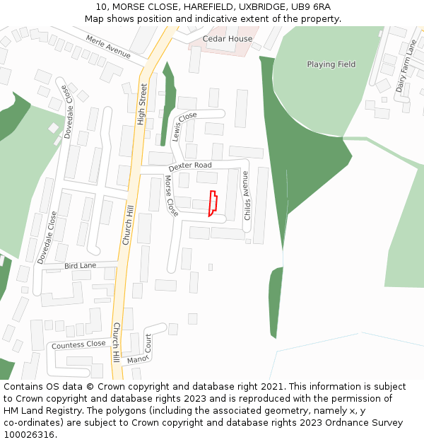 10, MORSE CLOSE, HAREFIELD, UXBRIDGE, UB9 6RA: Location map and indicative extent of plot