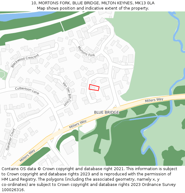 10, MORTONS FORK, BLUE BRIDGE, MILTON KEYNES, MK13 0LA: Location map and indicative extent of plot