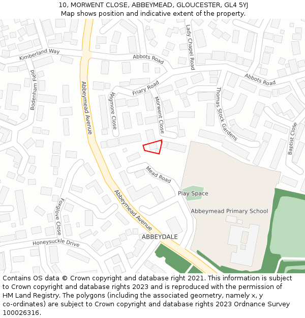 10, MORWENT CLOSE, ABBEYMEAD, GLOUCESTER, GL4 5YJ: Location map and indicative extent of plot