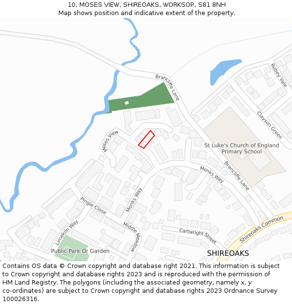 10, MOSES VIEW, SHIREOAKS, WORKSOP, S81 8NH: Location map and indicative extent of plot