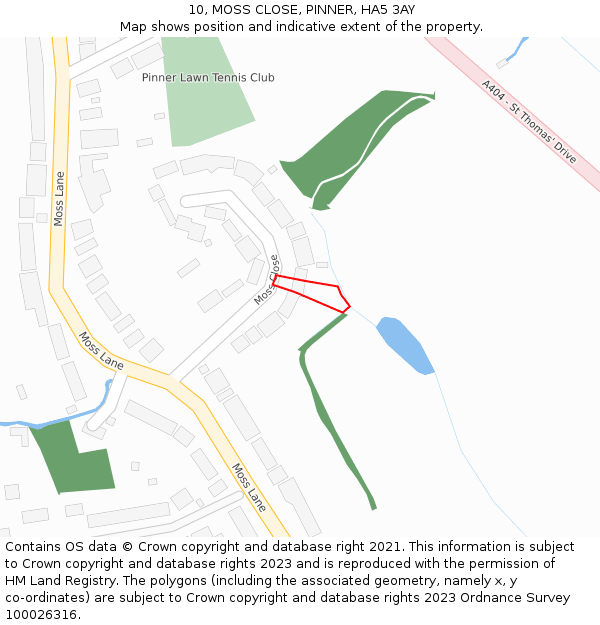 10, MOSS CLOSE, PINNER, HA5 3AY: Location map and indicative extent of plot