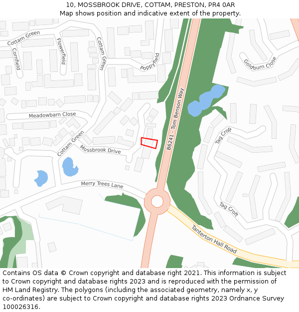 10, MOSSBROOK DRIVE, COTTAM, PRESTON, PR4 0AR: Location map and indicative extent of plot