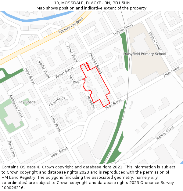 10, MOSSDALE, BLACKBURN, BB1 5HN: Location map and indicative extent of plot