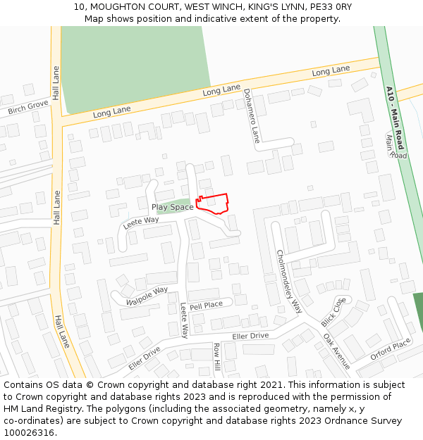 10, MOUGHTON COURT, WEST WINCH, KING'S LYNN, PE33 0RY: Location map and indicative extent of plot