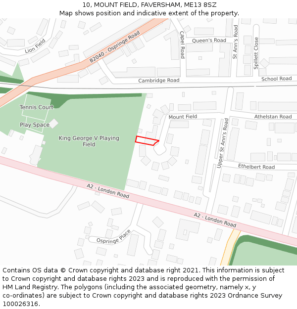 10, MOUNT FIELD, FAVERSHAM, ME13 8SZ: Location map and indicative extent of plot