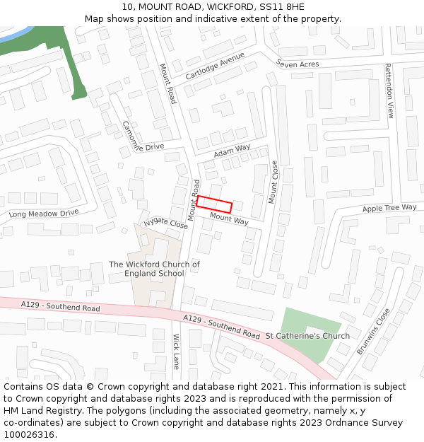 10, MOUNT ROAD, WICKFORD, SS11 8HE: Location map and indicative extent of plot