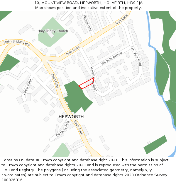 10, MOUNT VIEW ROAD, HEPWORTH, HOLMFIRTH, HD9 1JA: Location map and indicative extent of plot