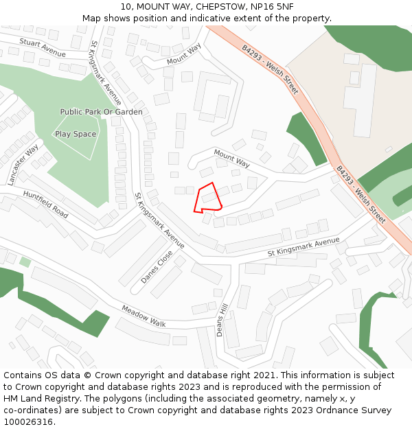 10, MOUNT WAY, CHEPSTOW, NP16 5NF: Location map and indicative extent of plot