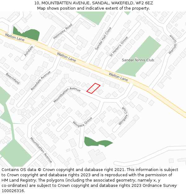 10, MOUNTBATTEN AVENUE, SANDAL, WAKEFIELD, WF2 6EZ: Location map and indicative extent of plot