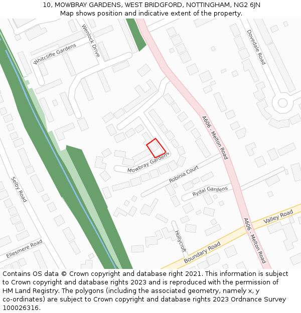 10, MOWBRAY GARDENS, WEST BRIDGFORD, NOTTINGHAM, NG2 6JN: Location map and indicative extent of plot