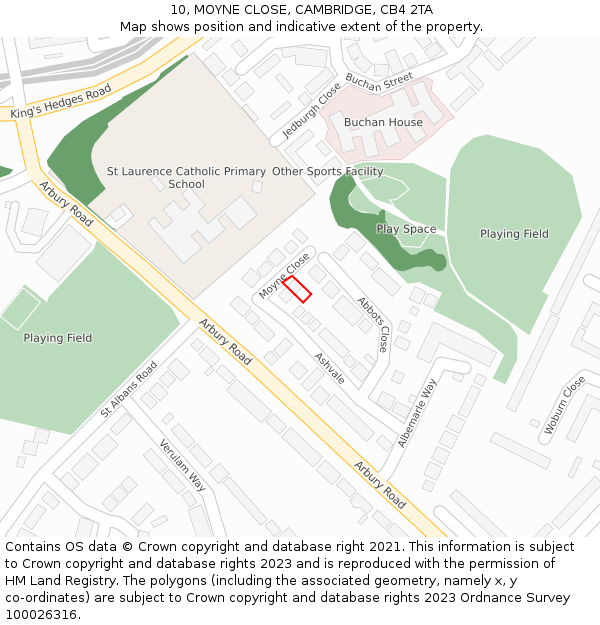 10, MOYNE CLOSE, CAMBRIDGE, CB4 2TA: Location map and indicative extent of plot