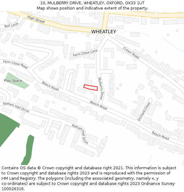 10, MULBERRY DRIVE, WHEATLEY, OXFORD, OX33 1UT: Location map and indicative extent of plot