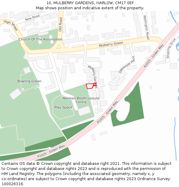 10, MULBERRY GARDENS, HARLOW, CM17 0EF: Location map and indicative extent of plot