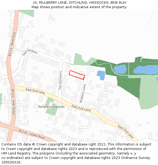 10, MULBERRY LANE, DITCHLING, HASSOCKS, BN6 8UH: Location map and indicative extent of plot