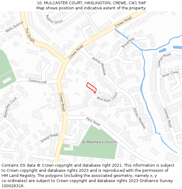 10, MULCASTER COURT, HASLINGTON, CREWE, CW1 5WF: Location map and indicative extent of plot